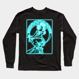 Alphonse Mucha blue Neon Long Sleeve T-Shirt